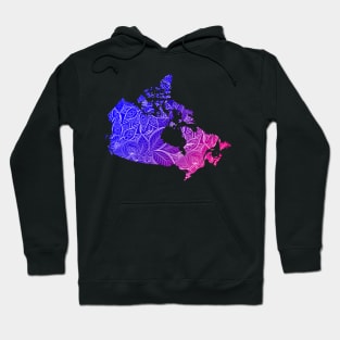 Colorful mandala art map of Canada with text in blue and violet Hoodie